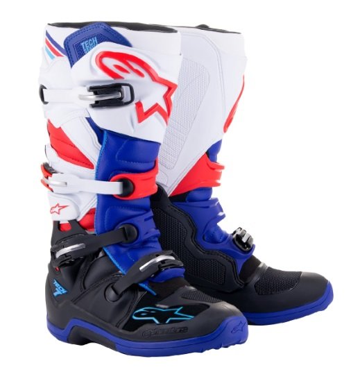Bota Alpinestars Tech 7 Preto Azul Escuro Vermelho Branco