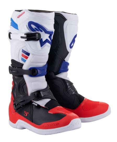 Bota Alpinestars Tech 3 - Branco Vermelho Azul Escuro