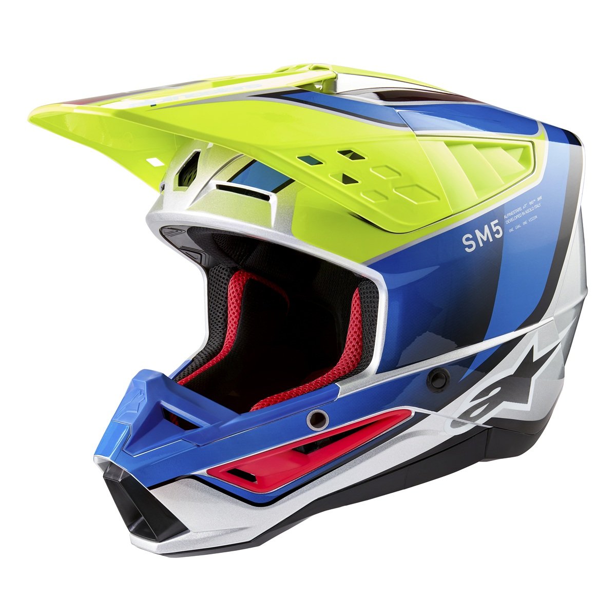 Capacete Alpinestars SM5 Sail - Amarelo Fluo Azul Silver Gloss